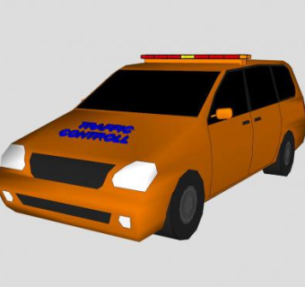 土黄色交通管制车车辆SU模型下载_sketchup草图大师SKP模型