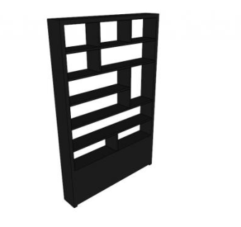黑色开放式隔板书柜SU模型下载_sketchup草图大师SKP模型