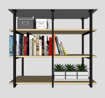 实木开放式书架SU模型下载_sketchup草图大师SKP模型