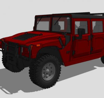 红色悍马H1汽车SU模型下载_sketchup草图大师SKP模型