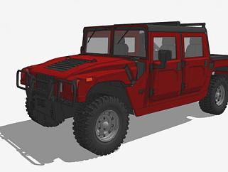 红色悍马H1汽车SU模型下载_sketchup草图大师SKP模型