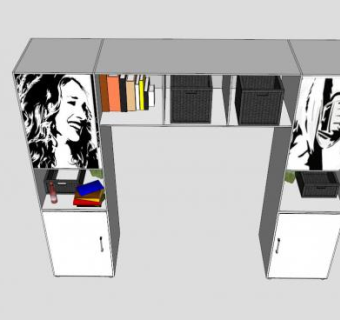 现代白色倒U型书柜SU模型下载_sketchup草图大师SKP模型