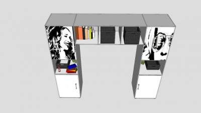 现代白色倒U型书柜SU模型下载_sketchup草图大师SKP模型
