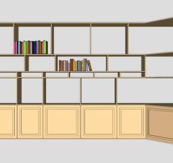 实木转角书柜SU模型下载_sketchup草图大师SKP模型