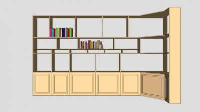 实木转角书柜SU模型下载_sketchup草图大师SKP模型