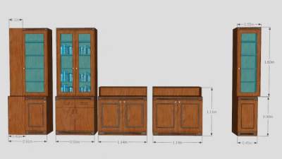 实木玻璃双开门书柜SU模型下载_sketchup草图大师SKP模型