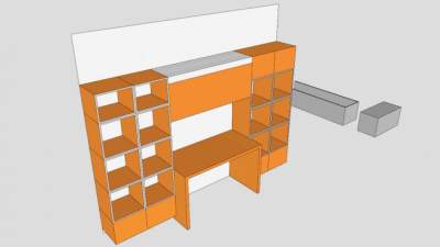 橙色隔板式书架SU模型下载_sketchup草图大师SKP模型