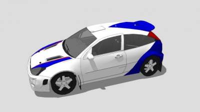 蓝白色福特福克斯WRC汽车SU模型下载_sketchup草图大师SKP模型