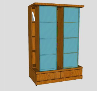 松木独立式书柜SU模型下载_sketchup草图大师SKP模型