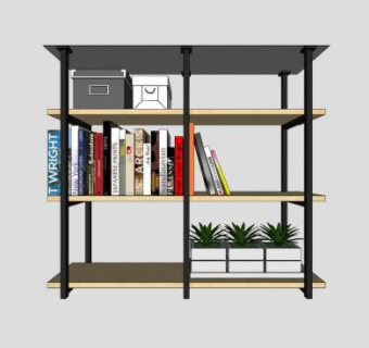 实木板式独立式书架SU模型下载_sketchup草图大师SKP模型