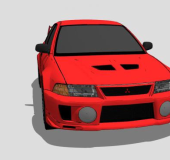 红色三菱蓝瑟汽车SU模型下载_sketchup草图大师SKP模型