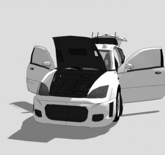 白色福特福克斯WRC汽车SU模型下载_sketchup草图大师SKP模型
