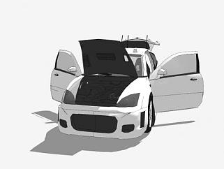 白色福特福克斯WRC汽车SU模型下载_sketchup草图大师SKP模型