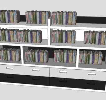 独立式黑白书柜书架SU模型下载_sketchup草图大师SKP模型