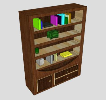 现代实木板式书柜书架SU模型下载_sketchup草图大师SKP模型