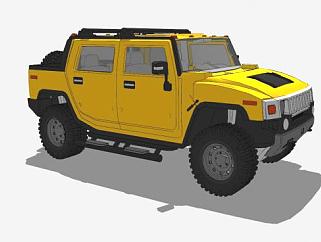 黄色悍马H2SUT汽车SU模型下载_sketchup草图大师SKP模型
