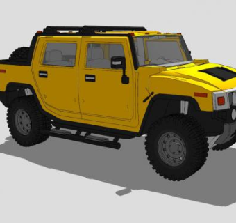黄色悍马H2SUT汽车SU模型下载_sketchup草图大师SKP模型