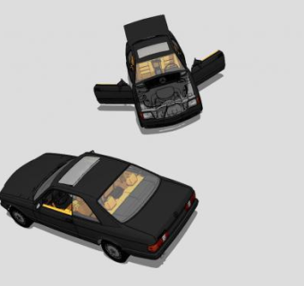 黑色奔驰W126汽车SU模型下载_sketchup草图大师SKP模型