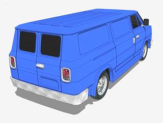 蓝色面包车车辆SU模型下载_sketchup草图大师SKP模型