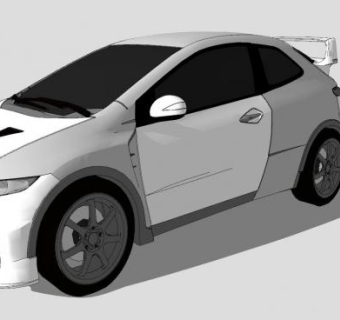 白色本田思域汽车SU模型下载_sketchup草图大师SKP模型