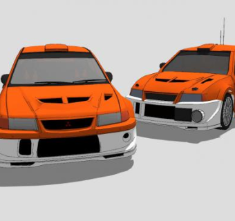 橙色三菱蓝瑟赛车SU模型下载_sketchup草图大师SKP模型