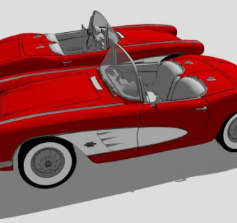 红色雪佛兰克尔维特C1敞篷车SU模型下载_sketchup草图大师SKP模型