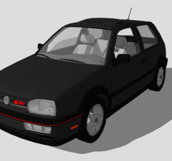 黑色大众高尔夫1994汽车SU模型下载_sketchup草图大师SKP模型