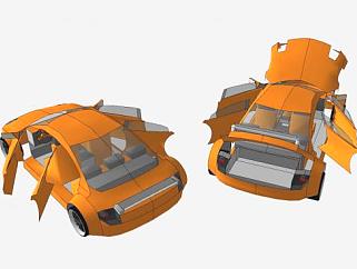 橙色汽车模架SU模型下载_sketchup草图大师SKP模型