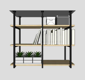 现代板式独立书架SU模型下载_sketchup草图大师SKP模型