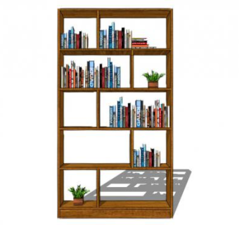 开放倚墙式书架SU模型下载_sketchup草图大师SKP模型