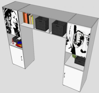 现代白色隔板式书架SU模型下载_sketchup草图大师SKP模型