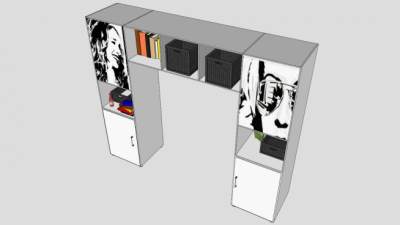 现代白色隔板式书架SU模型下载_sketchup草图大师SKP模型