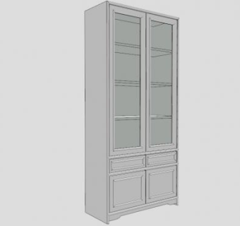 现代白色双开门书柜SU模型下载_sketchup草图大师SKP模型