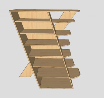 开放实木板式书柜SU模型下载_sketchup草图大师SKP模型