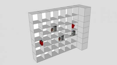 独立式书架隔板书柜SU模型下载_sketchup草图大师SKP模型