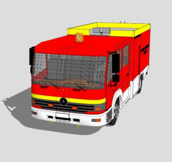 红色奔驰救援车SU模型下载_sketchup草图大师SKP模型