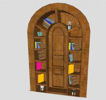 现代实木圆弧书柜SU模型下载_sketchup草图大师SKP模型
