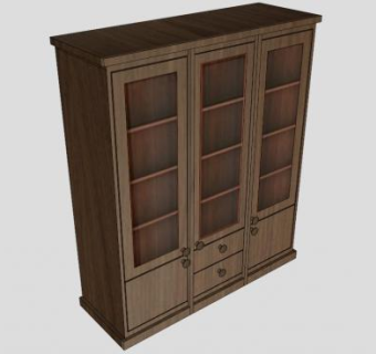 三开门隔板书柜SU模型下载_sketchup草图大师SKP模型