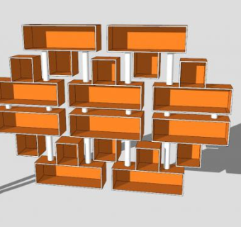 倚墙式橘色书柜书架SU模型下载_sketchup草图大师SKP模型