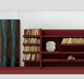 现代隔板红色书柜SU模型下载_sketchup草图大师SKP模型