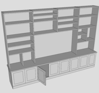 现代白色货架书柜SU模型下载_sketchup草图大师SKP模型