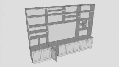 现代白色货架书柜SU模型下载_sketchup草图大师SKP模型