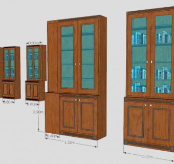 双开门玻璃隔板式书架SU模型下载_sketchup草图大师SKP模型