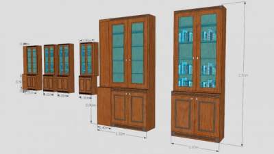 双开门玻璃隔板式书架SU模型下载_sketchup草图大师SKP模型