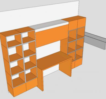 嵌入式橘色隔板书架SU模型下载_sketchup草图大师SKP模型
