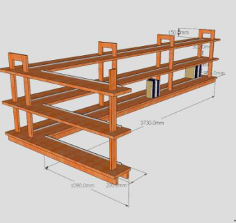 栏杆式钢木书架SU模型下载_sketchup草图大师SKP模型