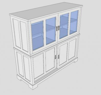 独立式双开门玻璃书架SU模型下载_sketchup草图大师SKP模型