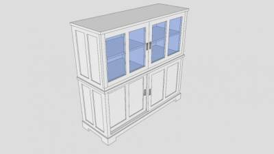 独立式双开门玻璃书架SU模型下载_sketchup草图大师SKP模型