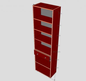 现代板式红色书柜SU模型下载_sketchup草图大师SKP模型