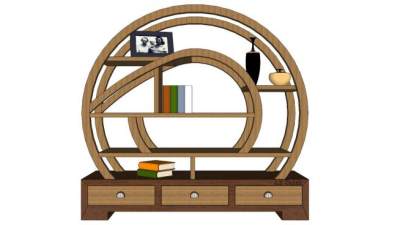 现代椭圆书柜SU模型下载_sketchup草图大师SKP模型